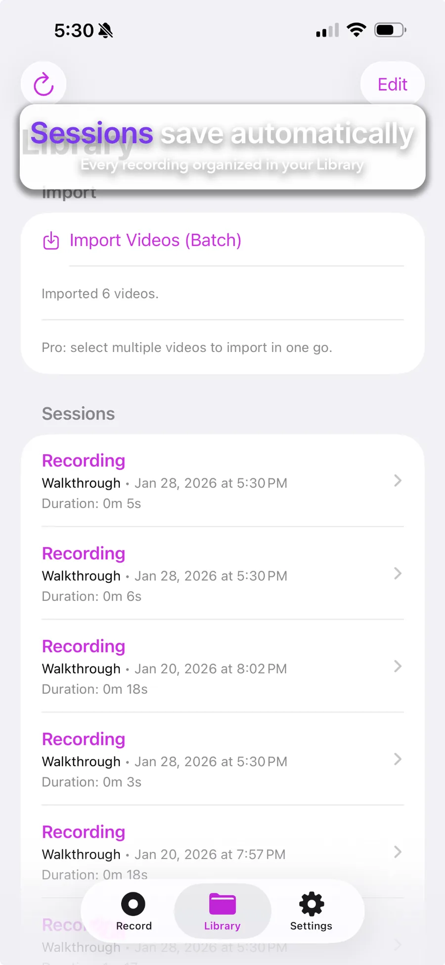 Sessions save automatically
